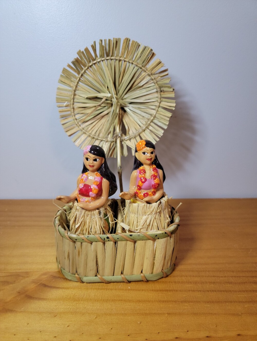 Vintage 00s Tiki Hula Girl Ceramic Salt + Pepper Shaker Set